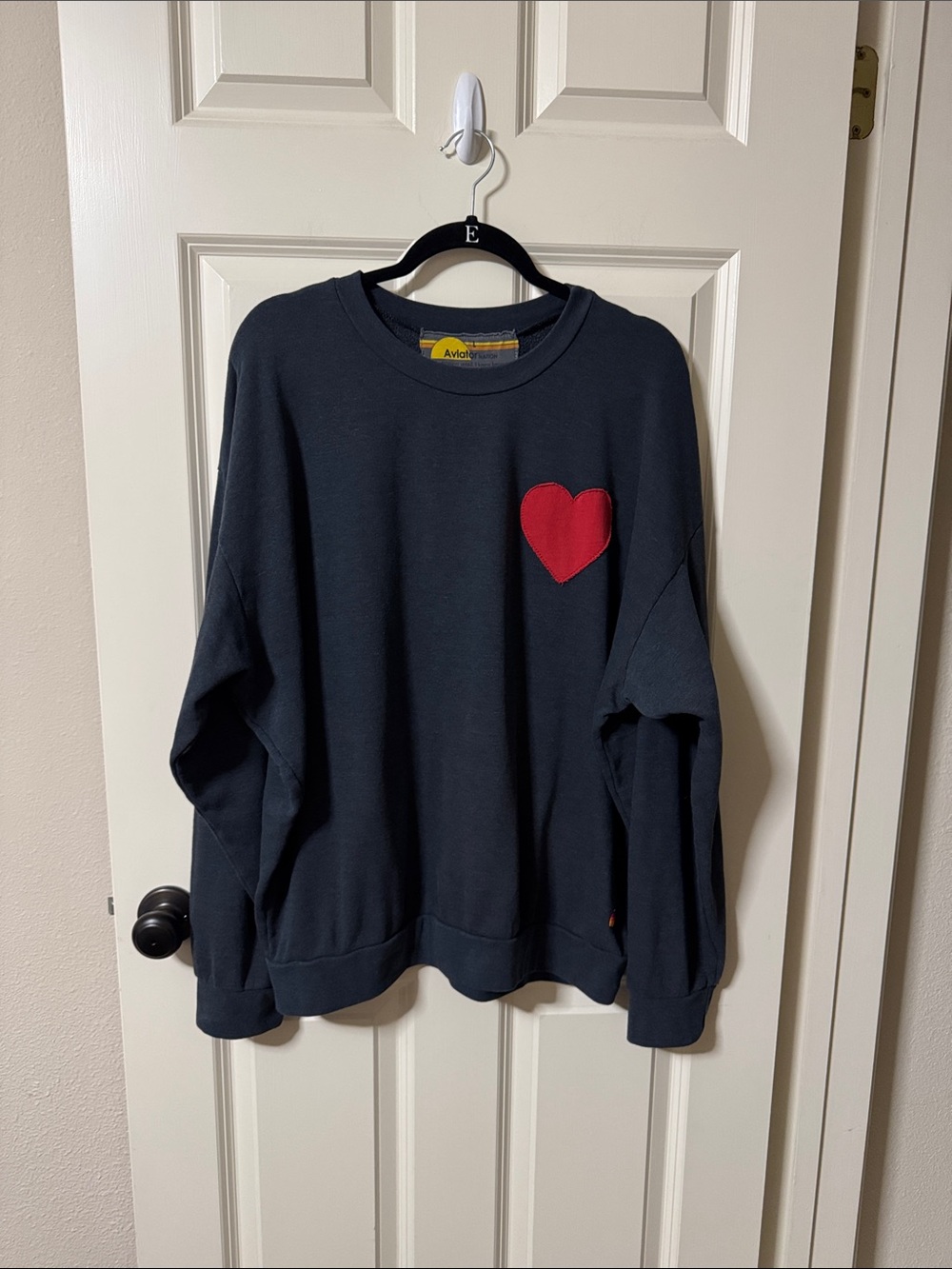 Aviator Nation Heathered Navy Sweatshirt with Red Heart Patch